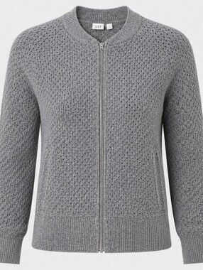 GAP | Charcoal Merino Extra Fine Wool Knit Crochet Full Zip Sweater Cardigan | M